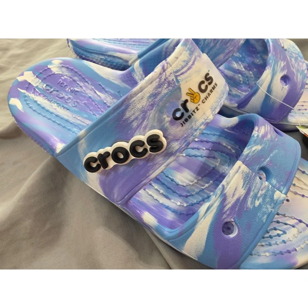 Crocs Classic Marbled Slide Blue Purple White Sandals 207701-1FK Mens 2 Womens 4